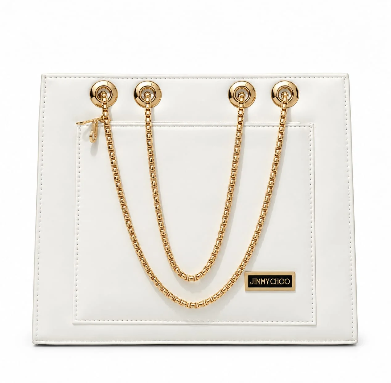 Patent Leather Convertible Handbag with Gold Chain Shoulder Strap – White