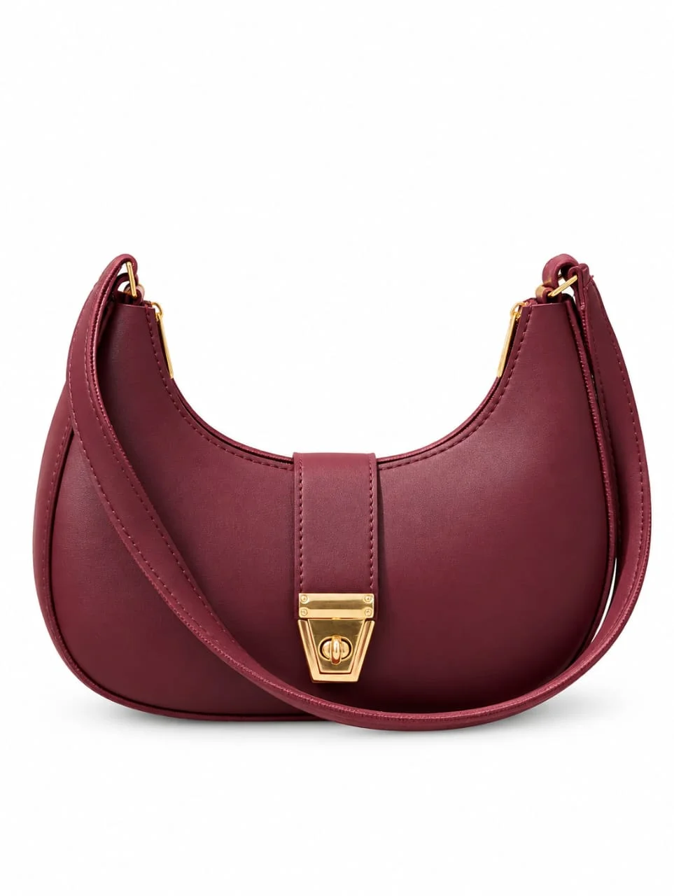 Minimalist Crescent Shoulder Bag with Twist Lock Clasp – Meroon