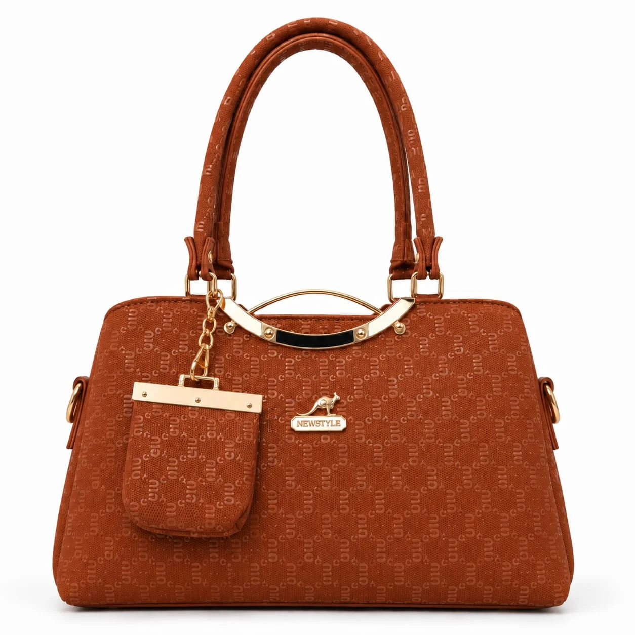 Mimi Pattern Shoulder Bag with Mini Pouch & Gold Metal Accents – Orange