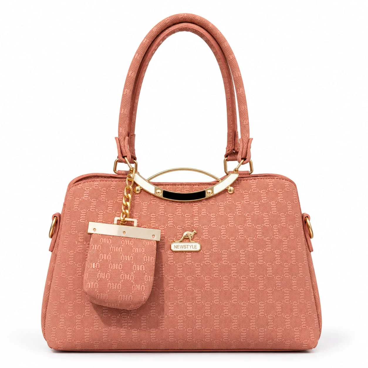 Mimi Pattern Shoulder Bag with Mini Pouch & Gold Metal Accents – Pink